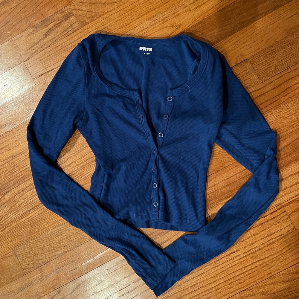 DRIN Women's Navy Button Down Shirt